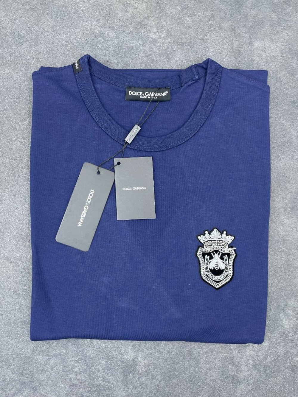 Dolce & Gabbana Men’s Blue Crest Logo T-Shirt- Size 54 (XXL)